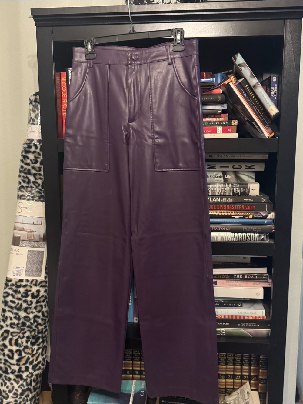 ZARA PURPLE FAUX LEATHER WIDE LEG TROUSER PANTS